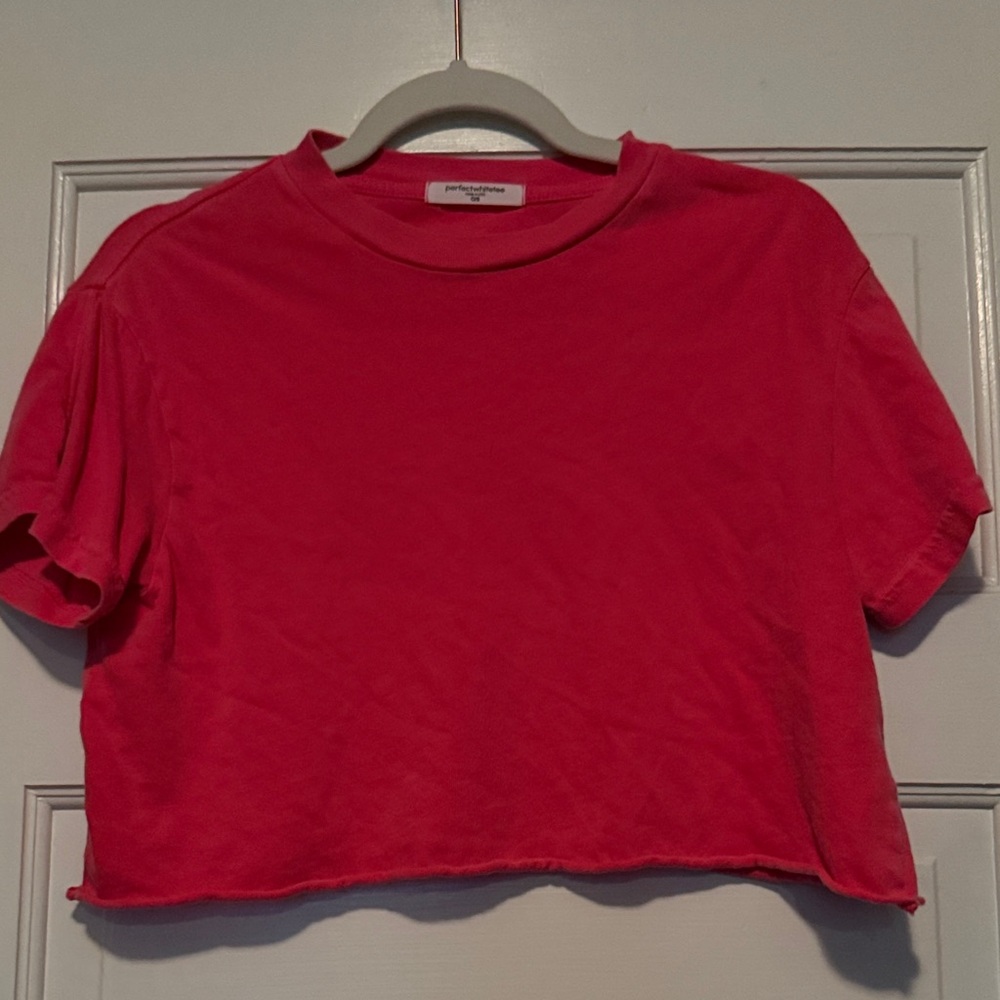 Perfectwhitetee Vibrant Pink Crop Top